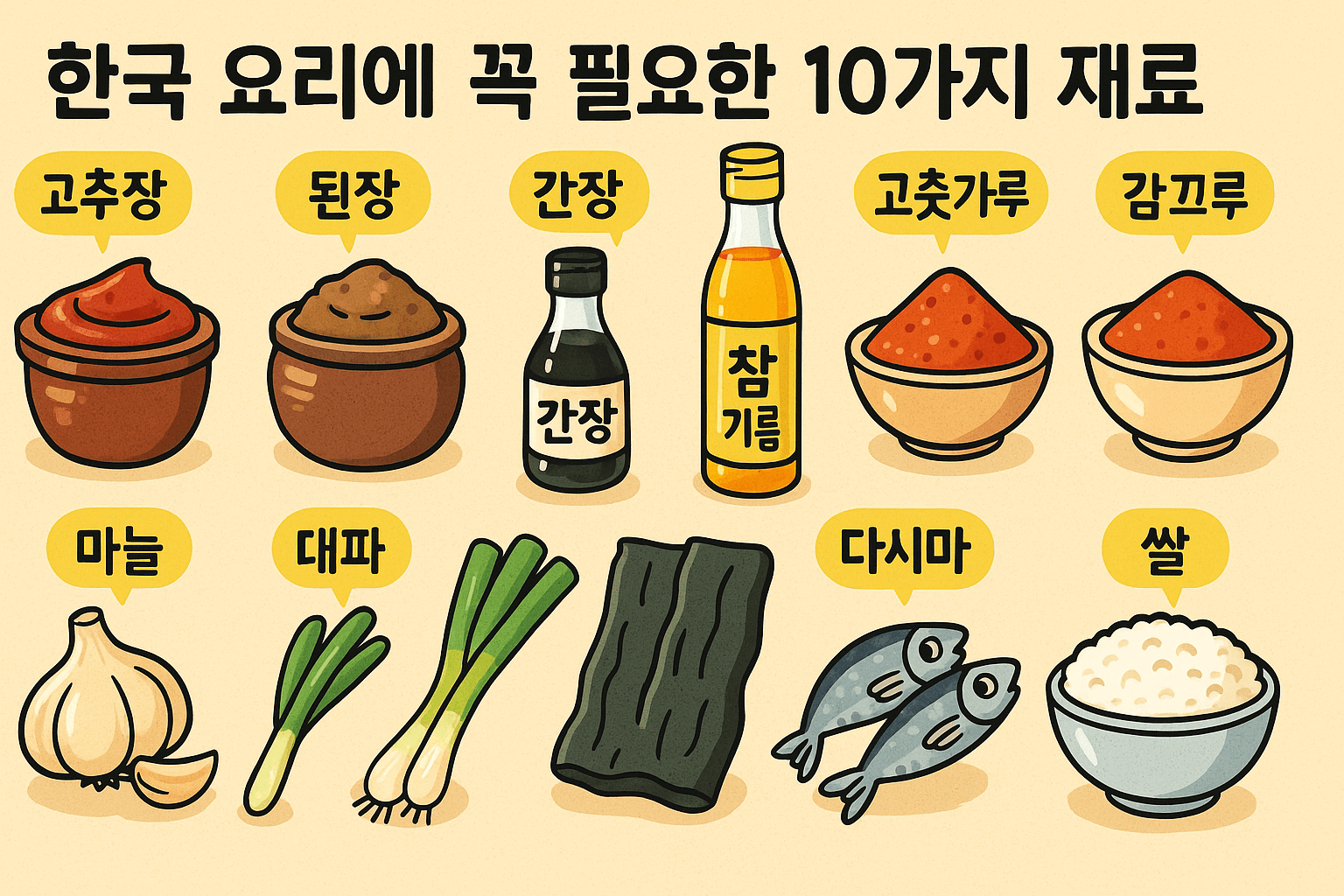 한국 요리에 꼭 필요한 재료 10가지