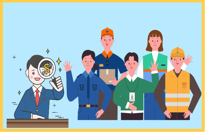 alt="다양한 직업군의 근로자들이 금융 지원을 받는 모습, 정부 지원 대상 근로자들"