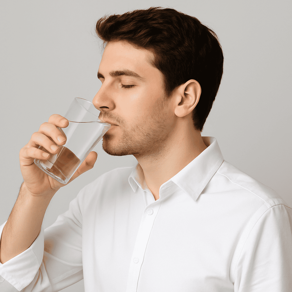 고개를 숙이지 않고 물을 마시는 사람