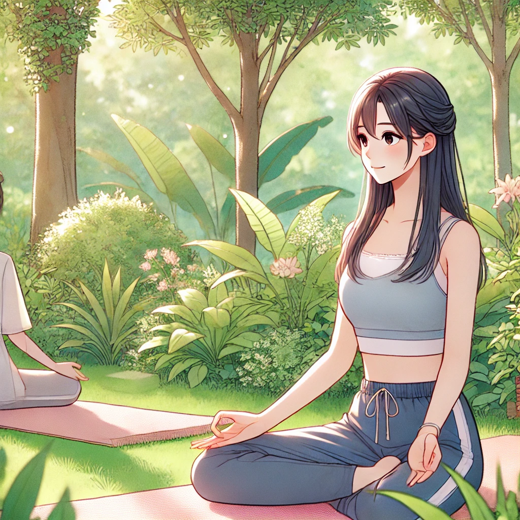 자연 속에서 명상하는 여성