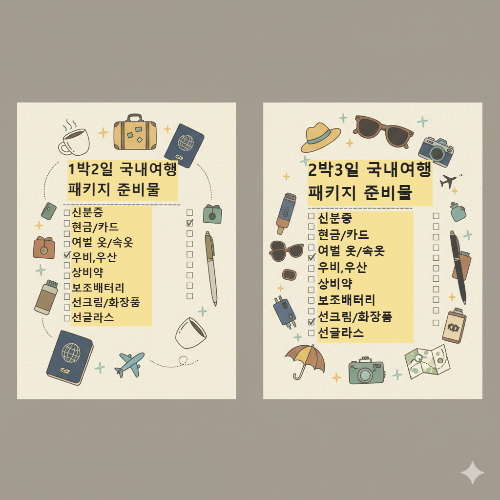 국내여행 패키지 준비 체크리스트 (1박2일, 2박3일)