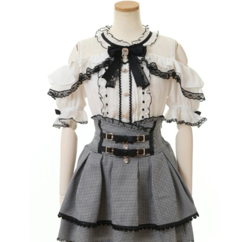 리즈리사 양지뢰계 지뢰녀 오픈숄더 셔츠 리본 카와이 블라우스