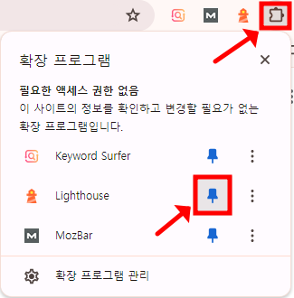 Lighthouse 핀모양을 클릭