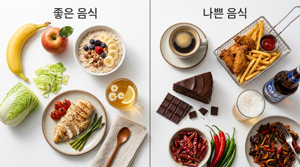 alt="역류성 식도염에 좋은 음식과 나쁜 음식 비교"