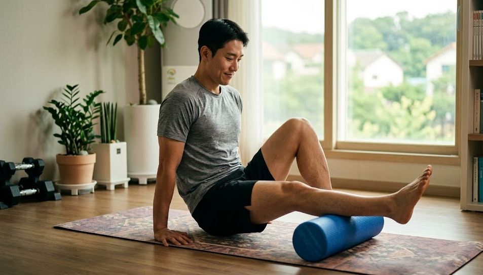 제2의 심장이라 불리는 종아리 근육의 혈액순환을 돕는 폼롤러 마사지