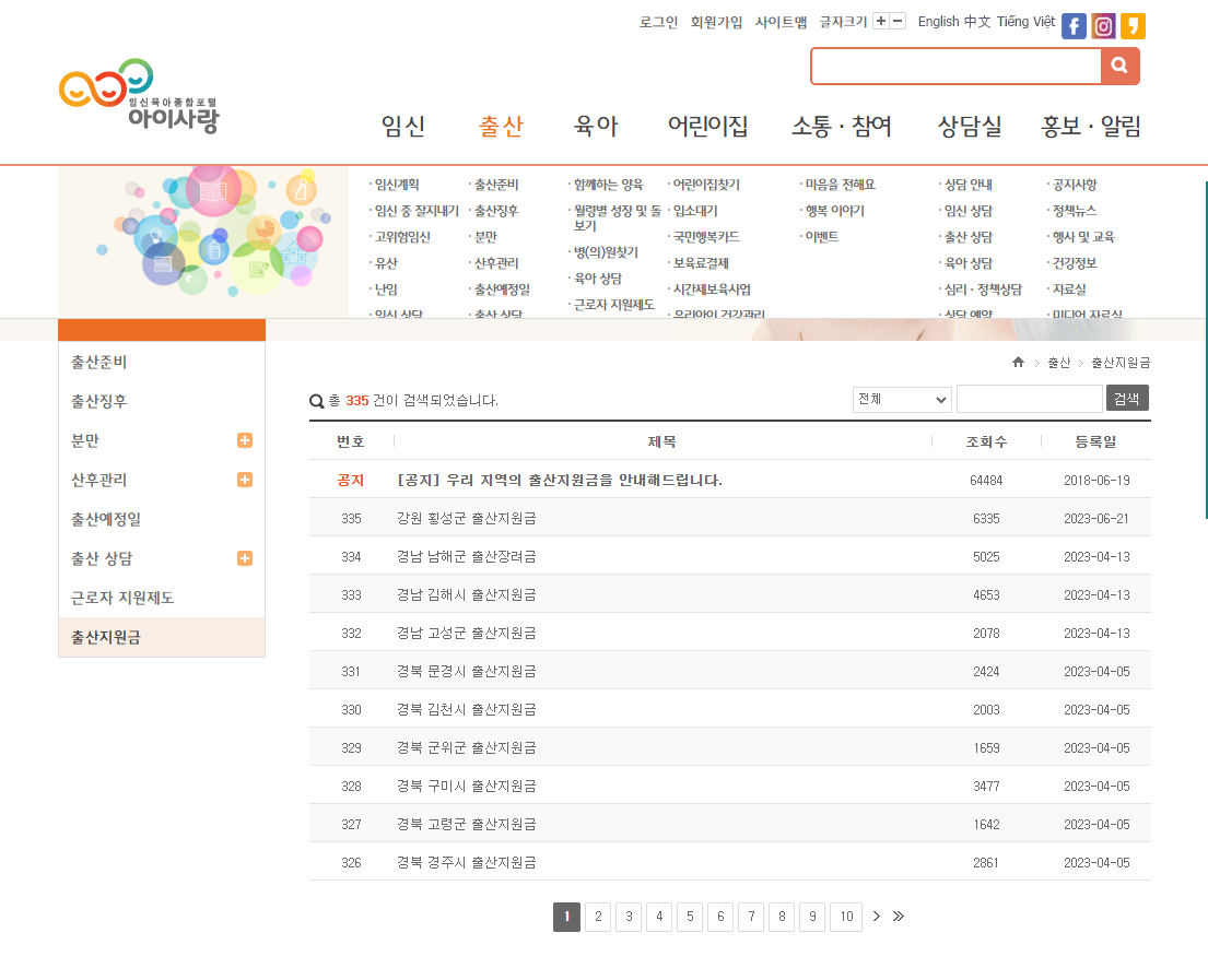 출산지원금 부모수당 양육수당 영아수당