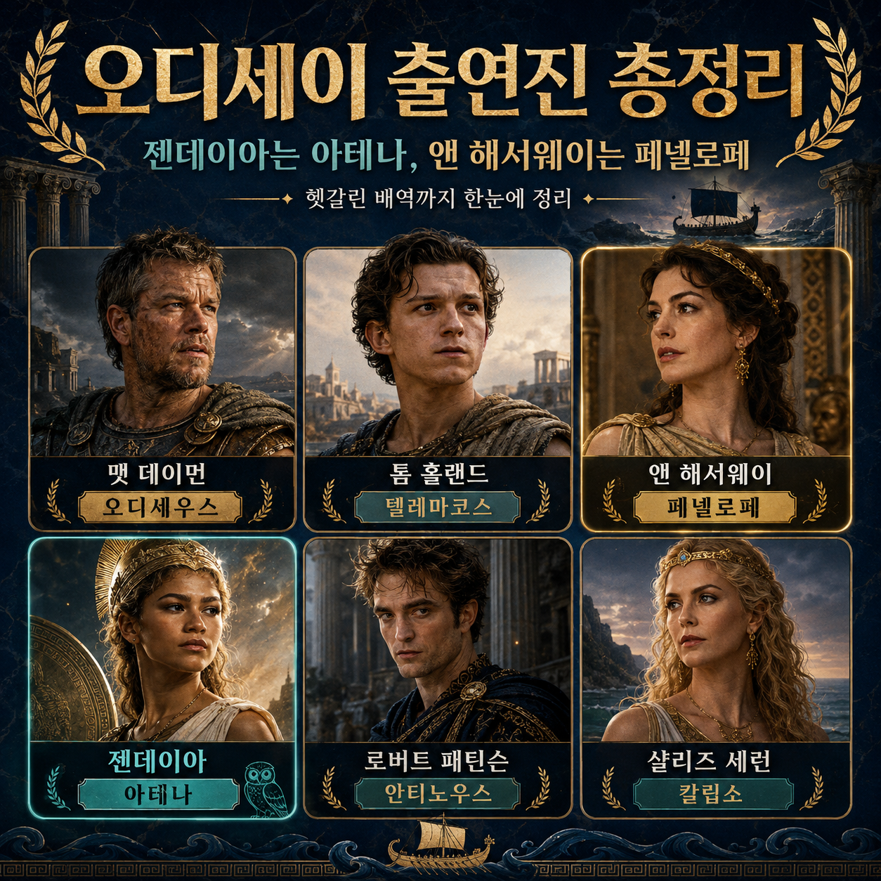 오디세이 출연진 총정리|젠데이아는 아테나, 앤 해서웨이는 페넬로페…헷갈린 배역까지 정리
