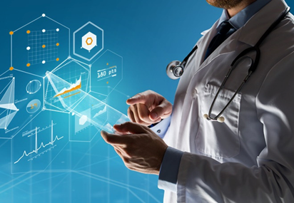 증강현실을 보며 연구 중인 의사