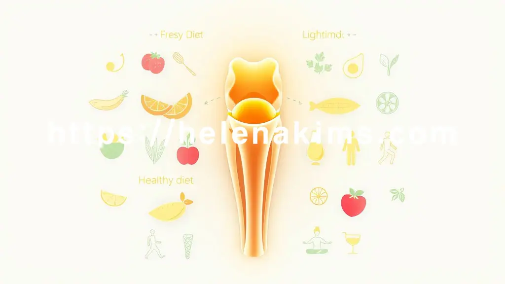 튼튼하고 활력 넘치는 무릎 관절, 관절 주변에 건강한 식단(신선한 채소, 생선), 가벼운 운동(요가, 걷기), 그리고 체중 관리를 상징하는 아이콘들의 이미지.