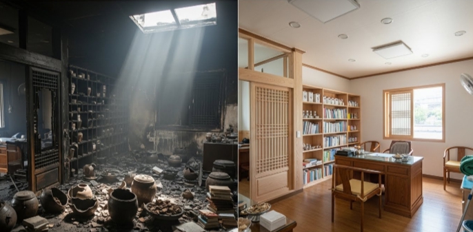 한의원 화재청소 전후