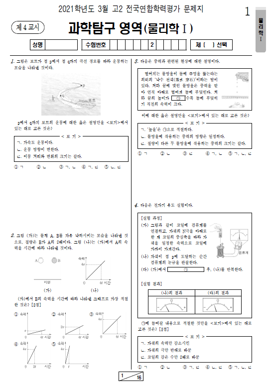 2021-3월-고2-모의고사-물리학 1-기출문제-다운