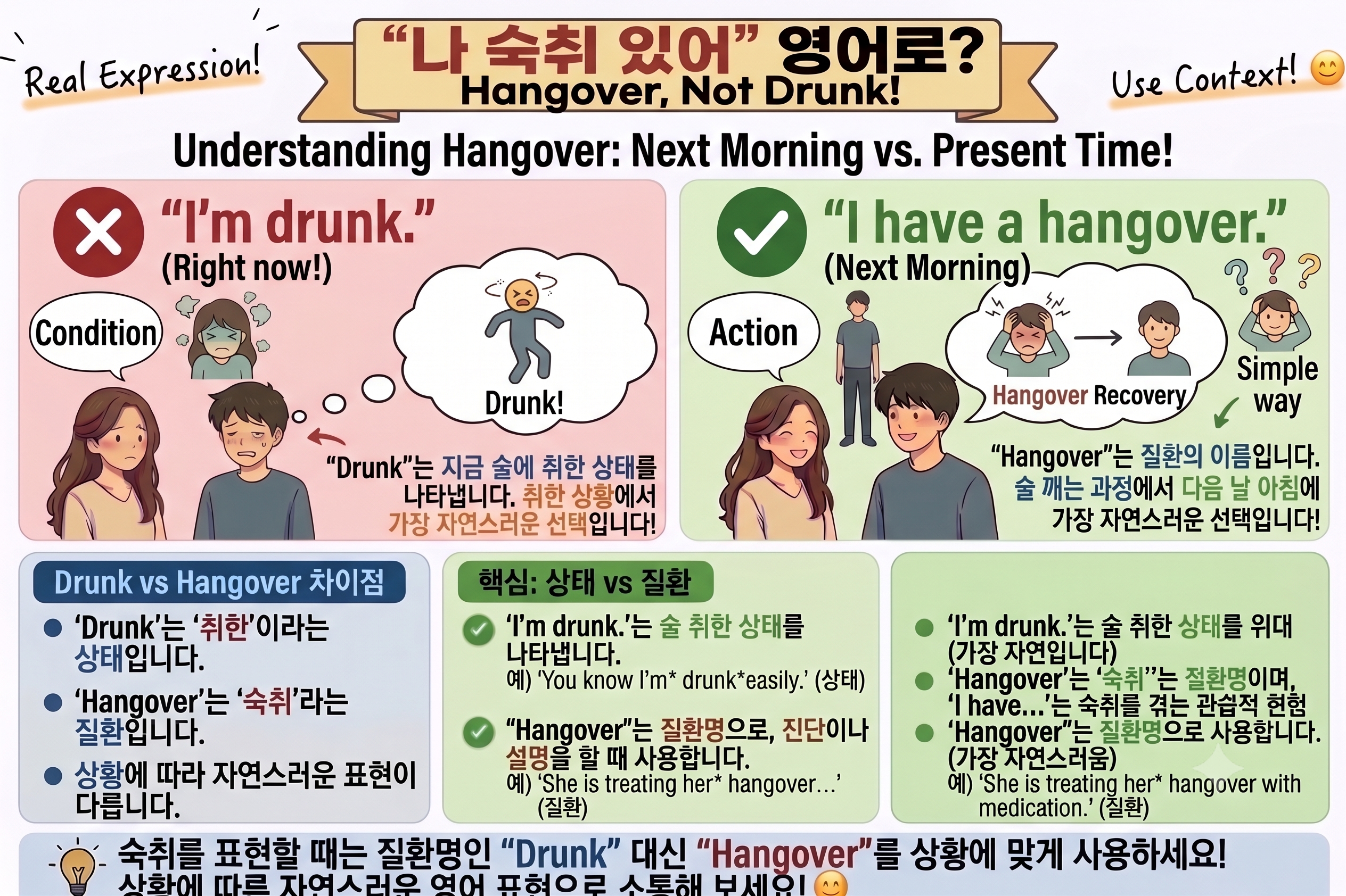 나 숙취 있어 Drunk 말고 hangover
