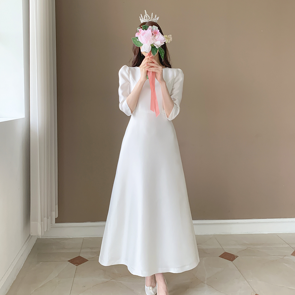 미카도실크 셀프웨딩 드레스 본식 이브닝 브라이덜샤워 리마인드웨딩 피로연 돌잔치 원피스