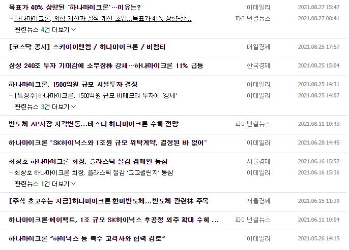 하나마이크론 뉴스 공시