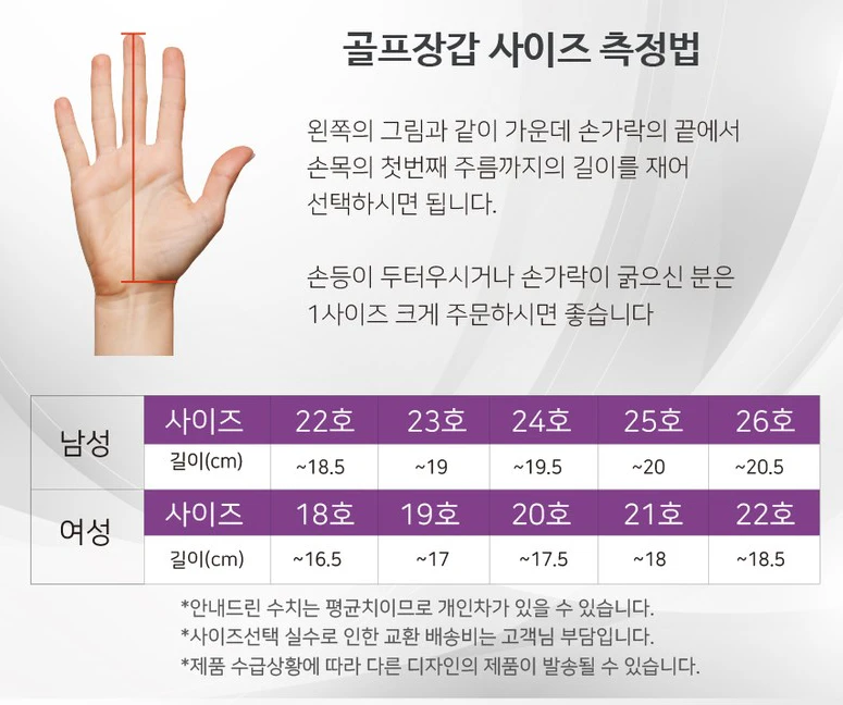 골프장갑 사이즈재는방법