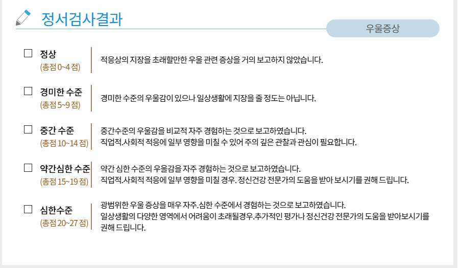 우울증 증상 자가진단 테스트