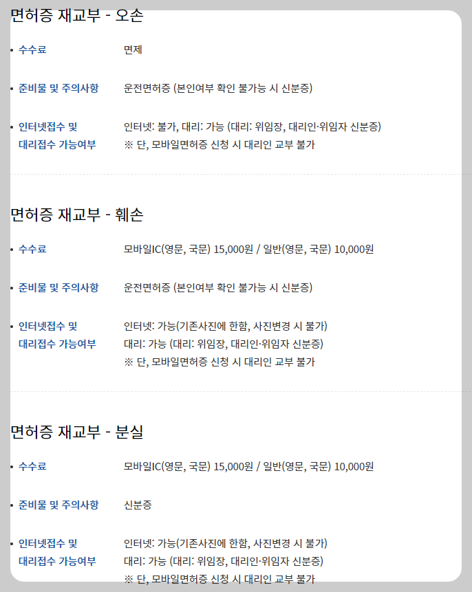 운전면허 재교부 훼손내용을 정리하였습니다. 운전면허 분실시 재교부 방법을 통해 빠르게 발급 받아 보실 수 있을 것 같습니다. 재발급 수수료는 15,000원 입니다.