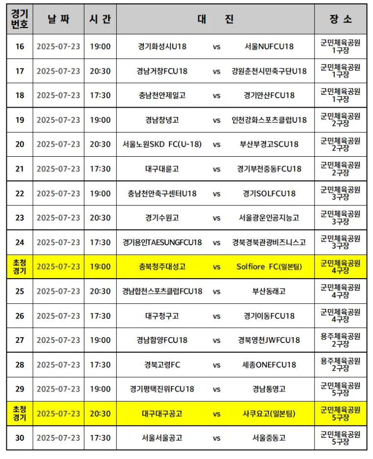2025 추계 전국 고등 축구대회 경기 일정 및 대진표(천재 지변으로 인한 일정 변경)