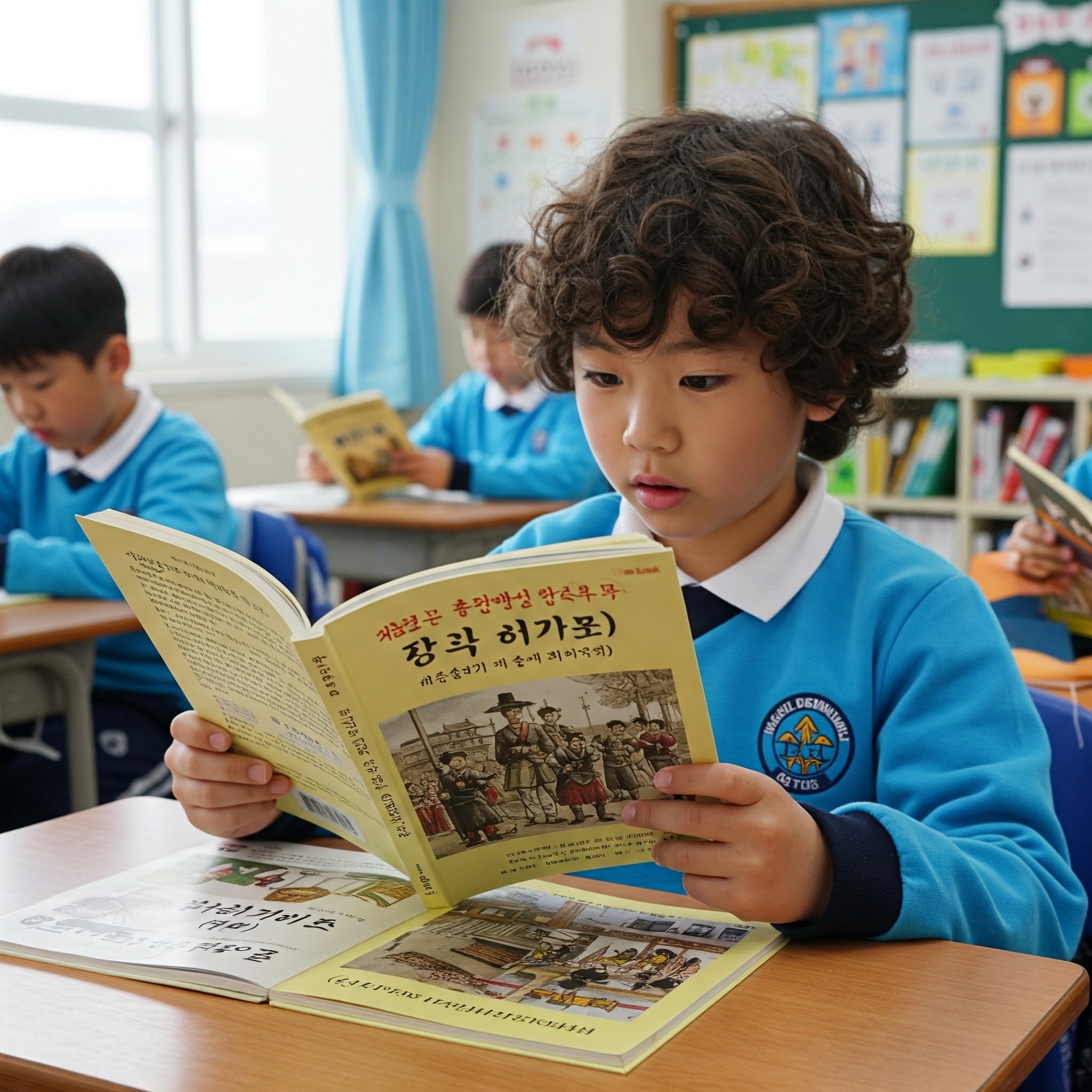 초등학생이 학습 만화를 읽는 모습