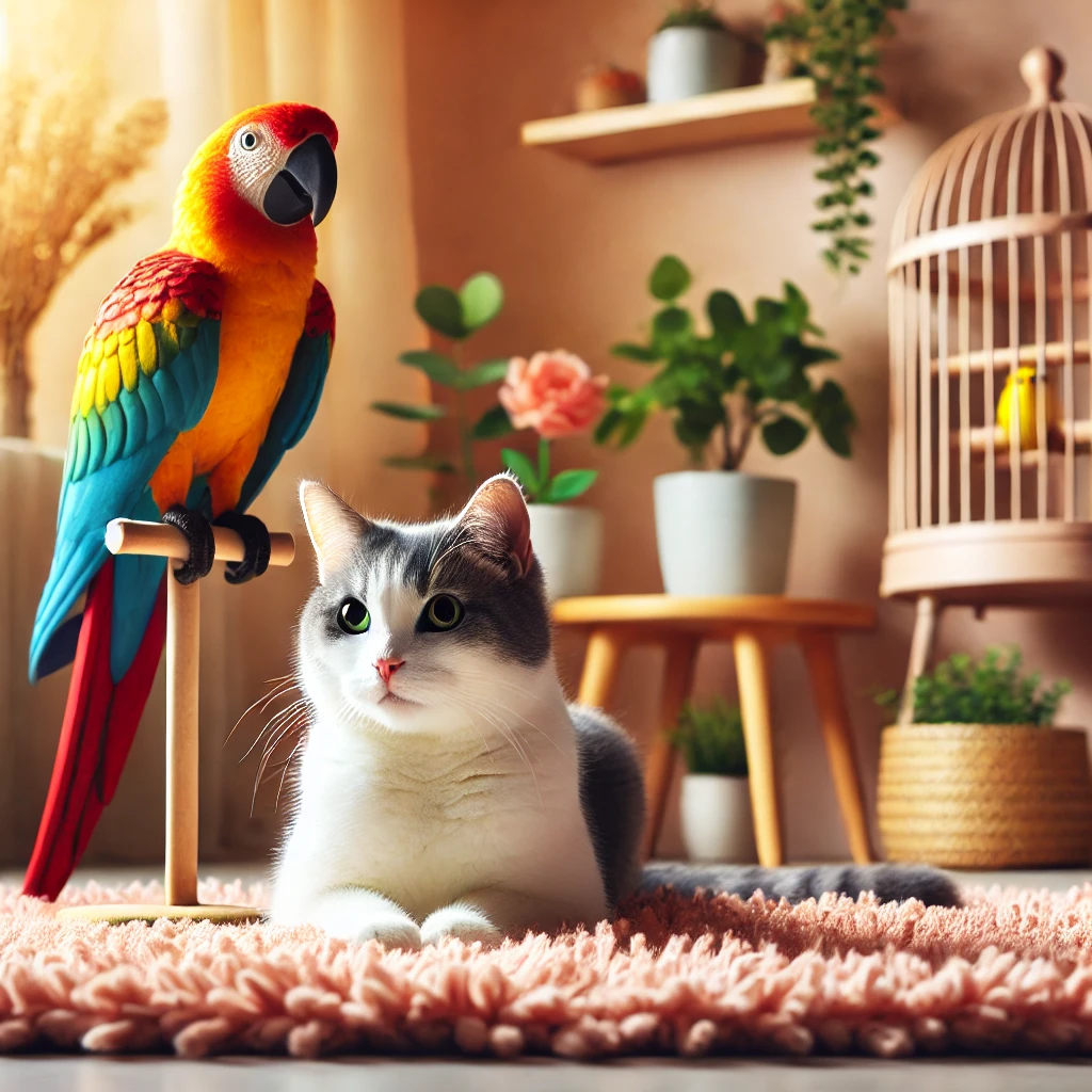 고양이,앵무새 사진