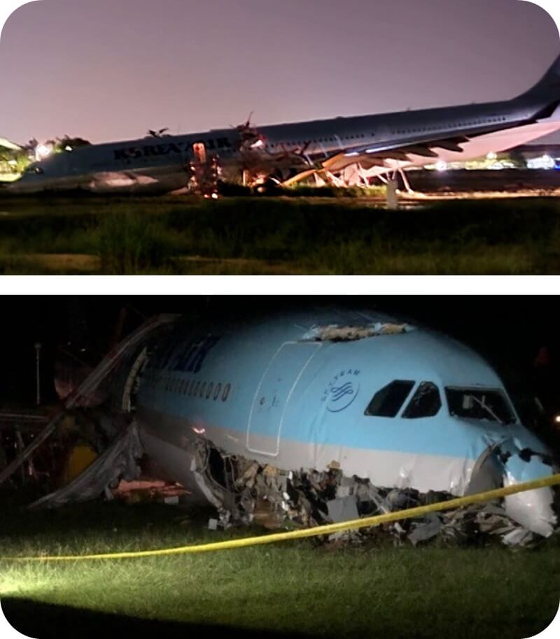 대한항공-세부-공항-A330-여객기-동체-파손-활주로-이탈-상태-야간