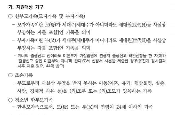 한부모가족 아동양육비 지원조건 확인