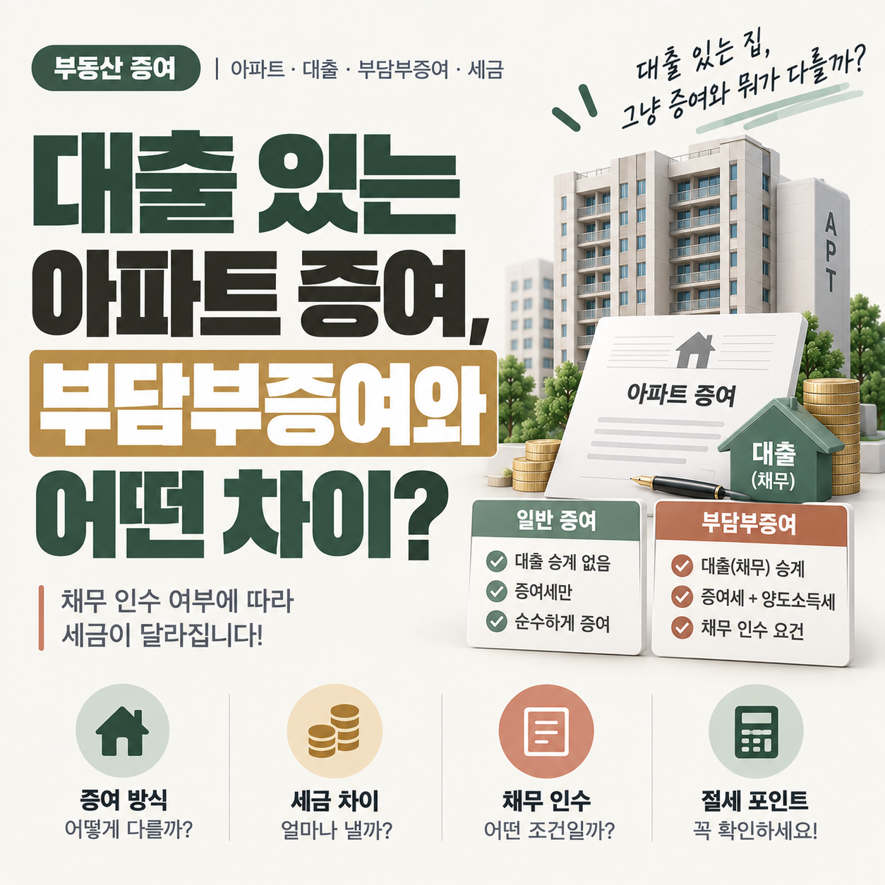 대출 있는 아파트 증여와 부담부증여 차이 설명 이미지