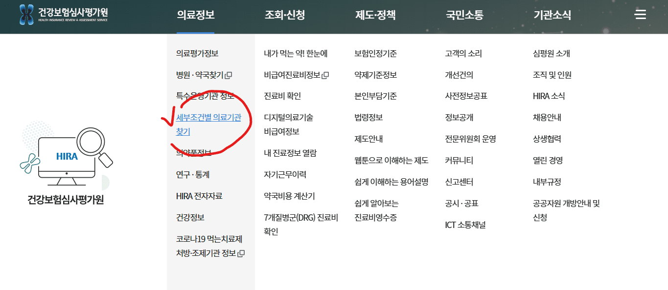 건강보험심사평가원 동네 병원 찾기