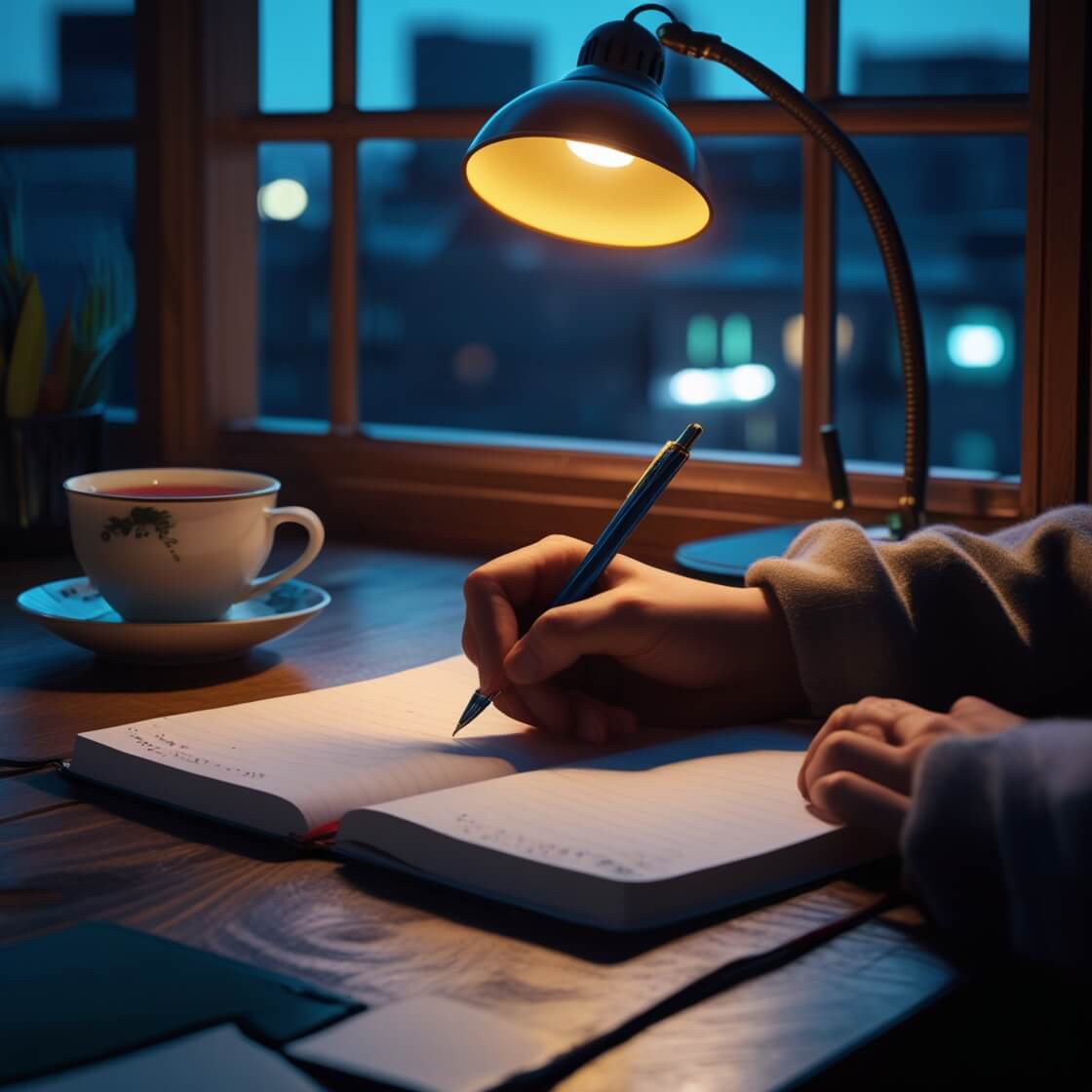 자기성찰 일기를 작성하고 있는 모습