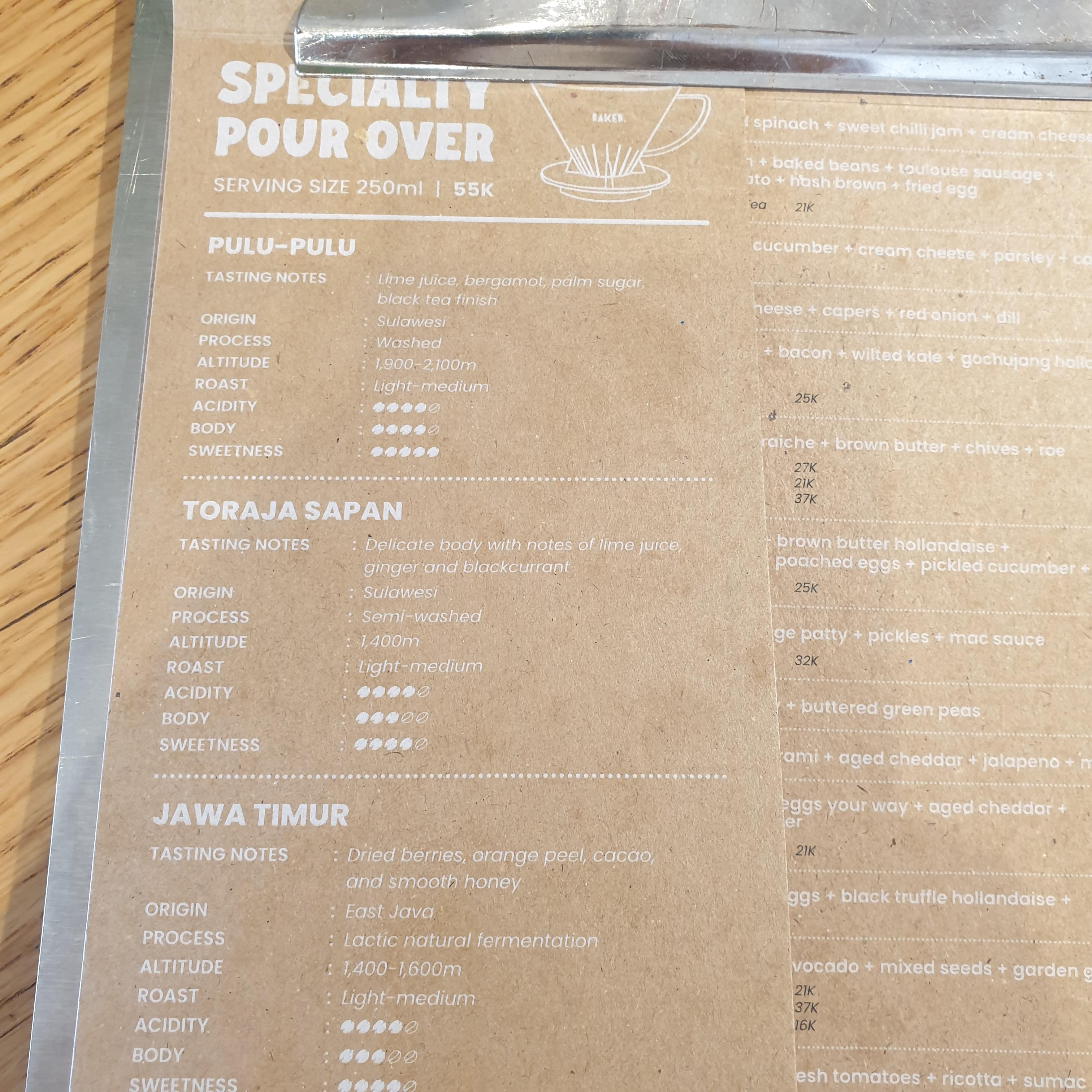 베이크트 스미냑(BAKED Seminyak): 발리 스미냑(Bali Seminyak)지역 카페_메뉴판 1