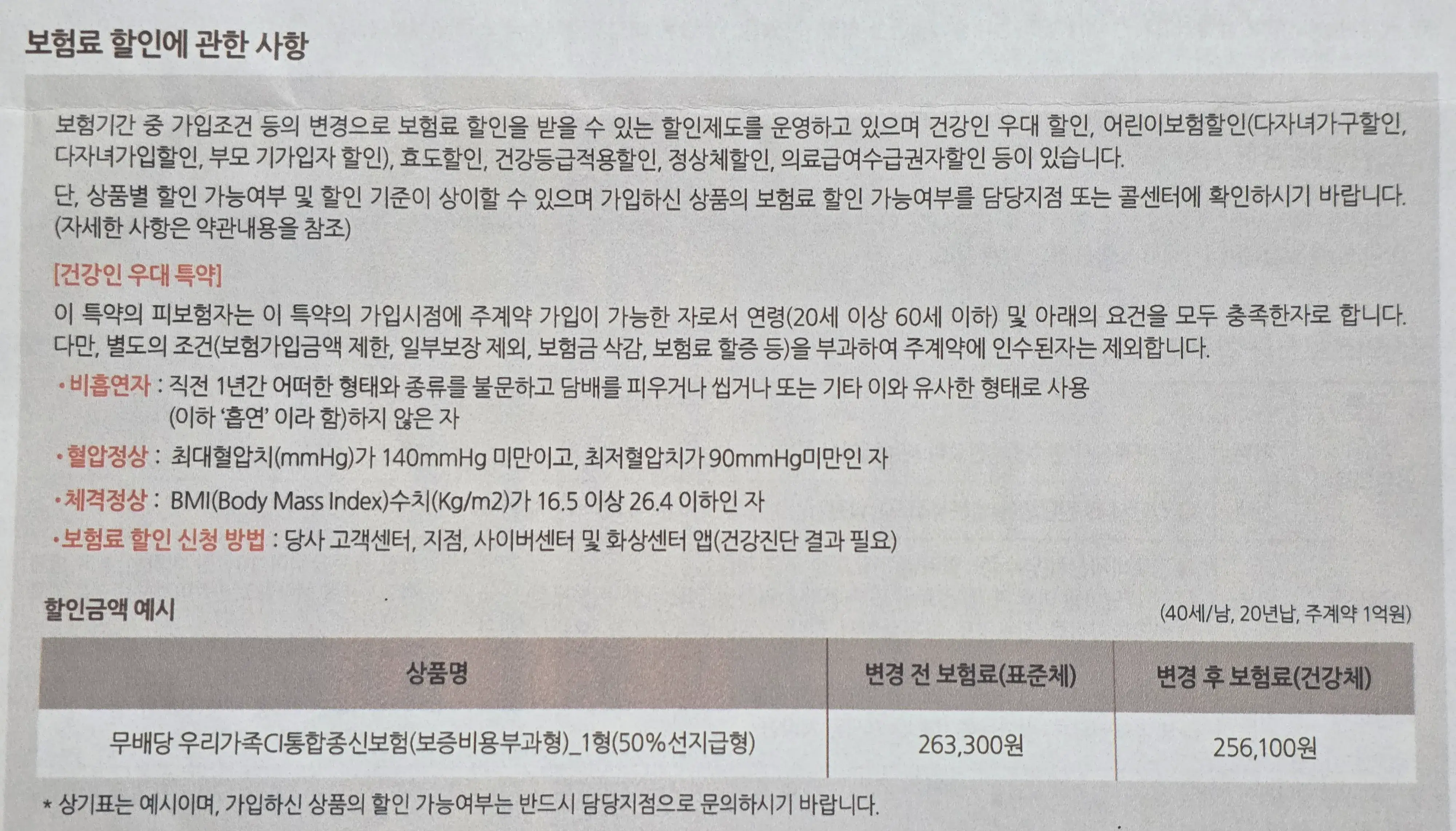 ABL생명 건강인 우대 특약 보험료 할인에 관한 사항