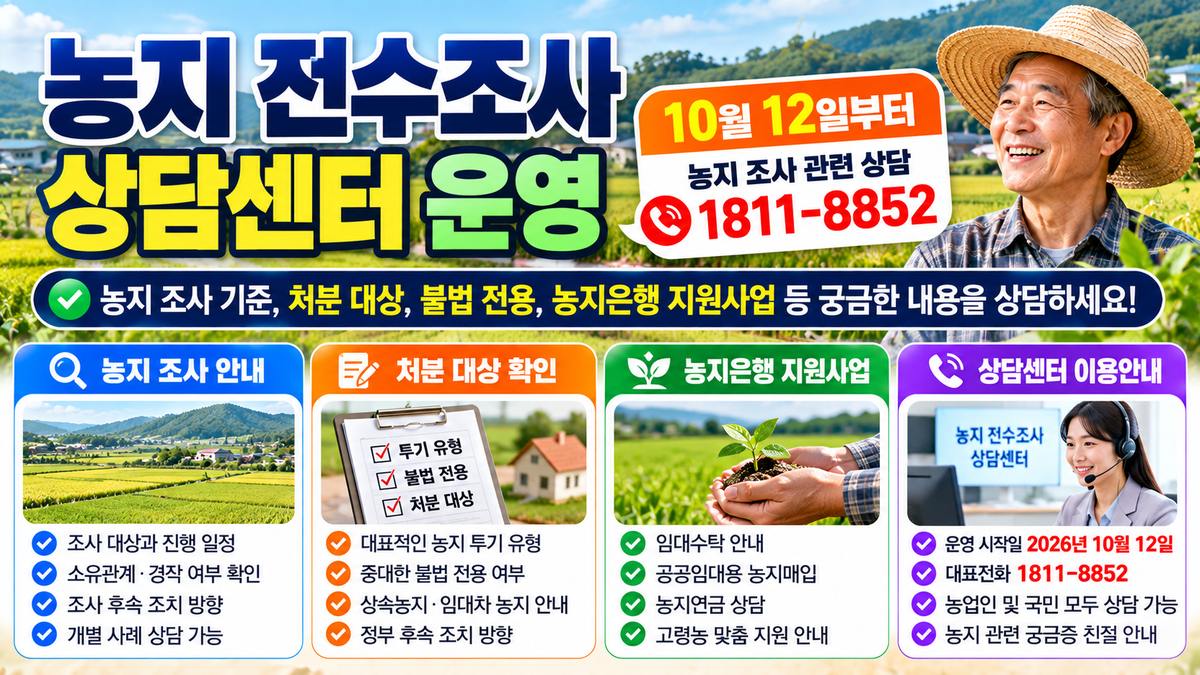 2026년 농지 전수조사 상담센터 운영 안내 이미지
