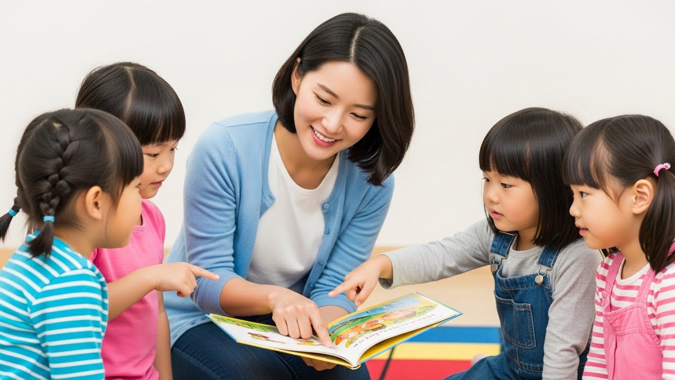 보조교사가 함께 있어 보육 교사의 업무 부담이 줄어든 평화로운 어린이집 교실 풍경