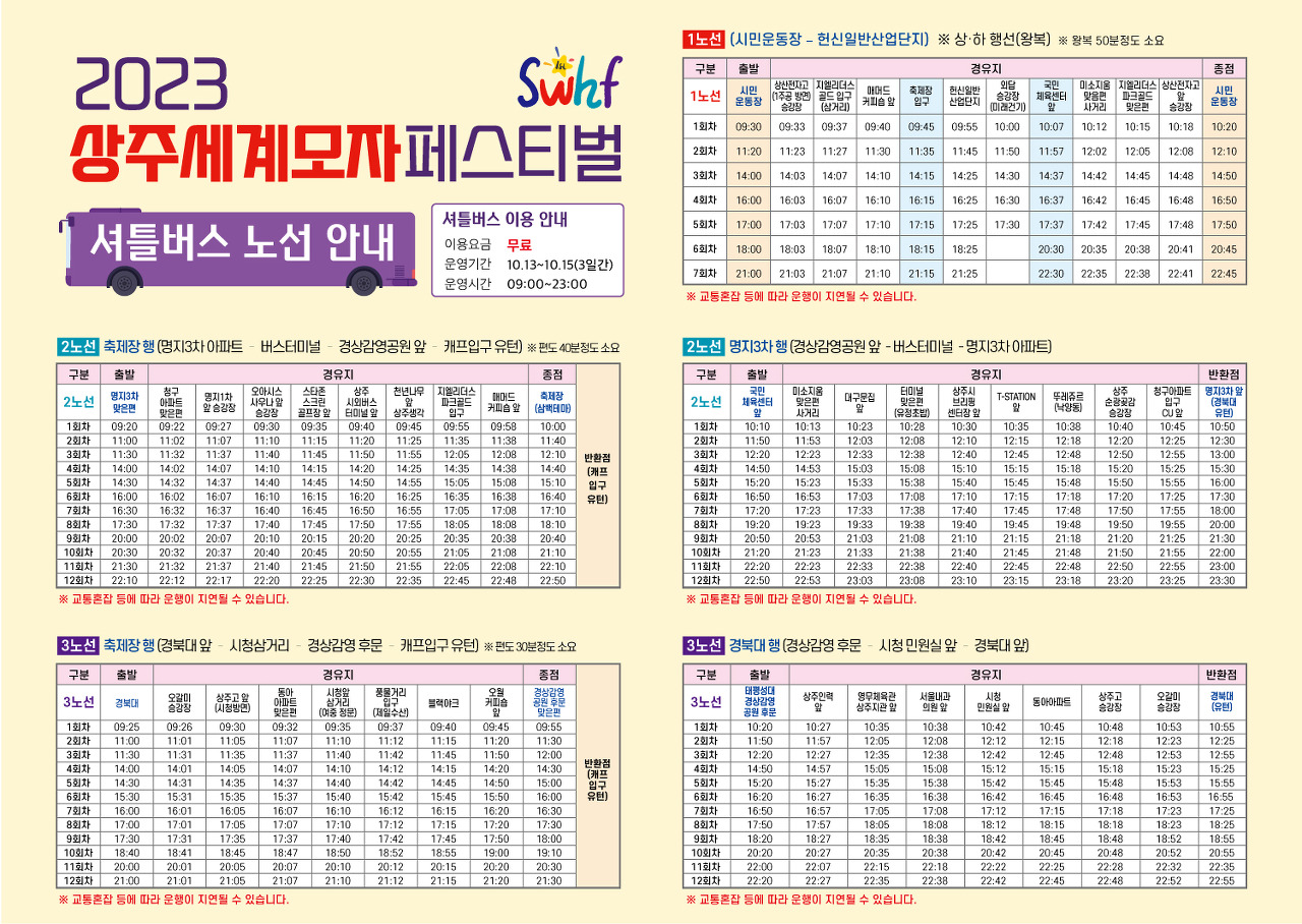 상주세계모자페스티벌 노선 안내도
