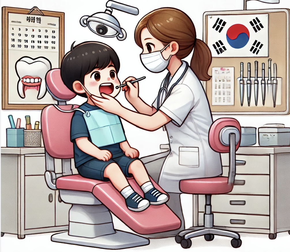 학생이 구강검진을 받는 모습