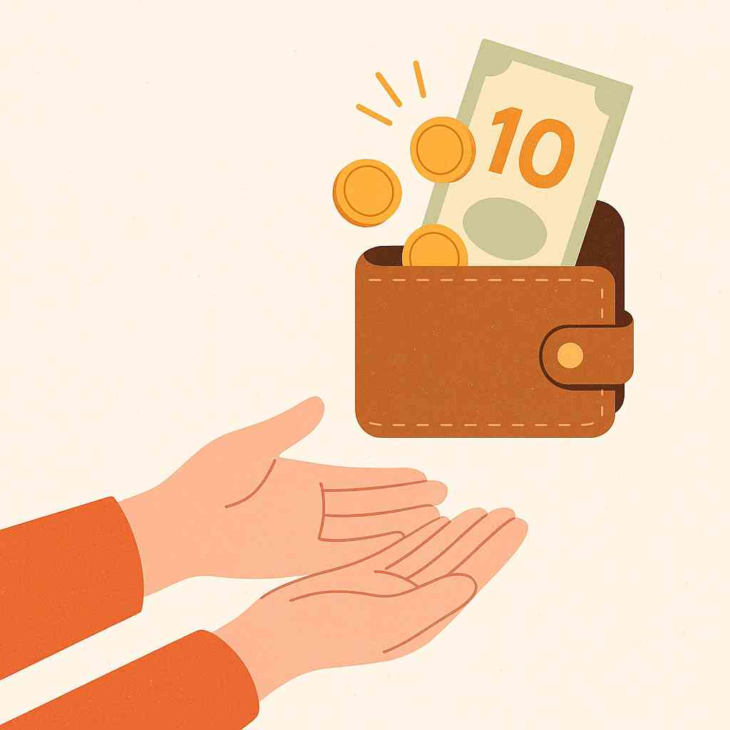 근로장려금 입금을 상징하는 지갑과 동전 일러스트 이미지