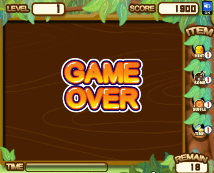 같은동물-맞추기-동물사천성-플래시게임-종료-화면