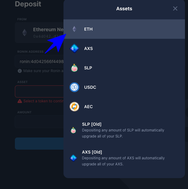입금 종류 선택