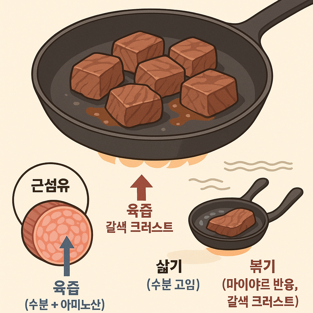 소고기를 볶을때 육즙이 잠기는 원리