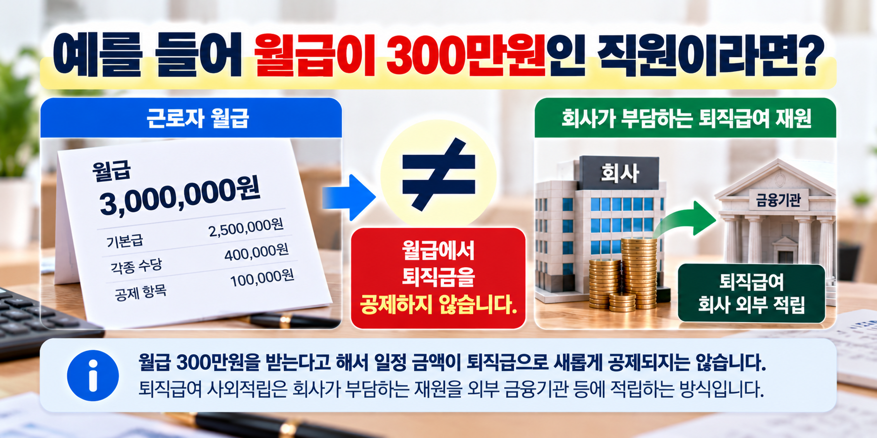 월급 300만원 근로자의 퇴직금 공제 여부와 회사 사외적립 방식