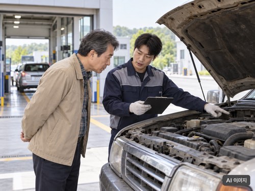 노후 경유차 조기폐차지원금 신청방법을 확인하며 자동차등록증과 차량 서류를 준비하는 모습
