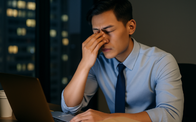 야근하면서 피곤해 하는 사진