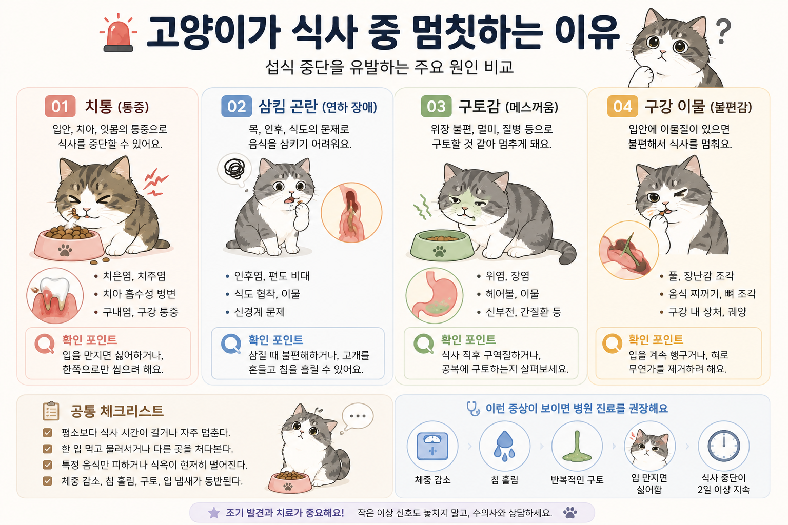 고양이의 일반적인 식사 집중과 통증에 의한 식사 중단 비교
