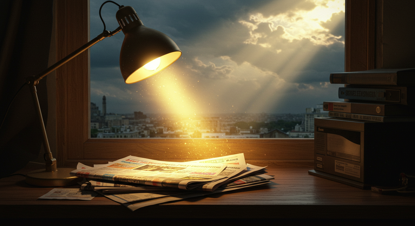 스탠드가 신문을 비춘다