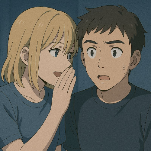 남자에게 속삭이듯 이야기하는 여자