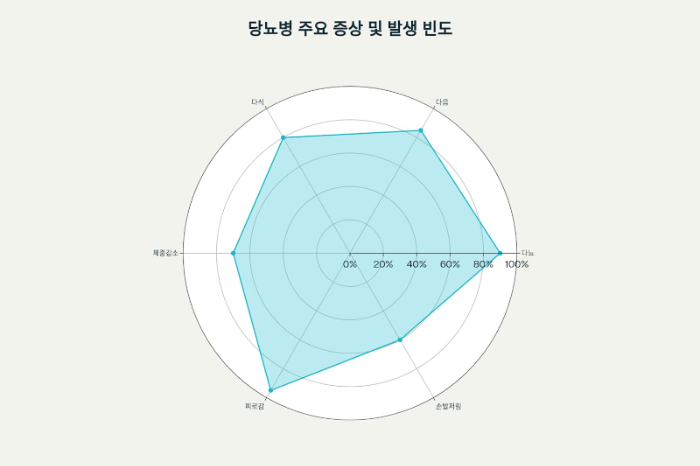 당뇨병 주요 증상 및 발생 빈도 - 6가지 주요 증상의 발생 빈도를 레이더 차트로 표현