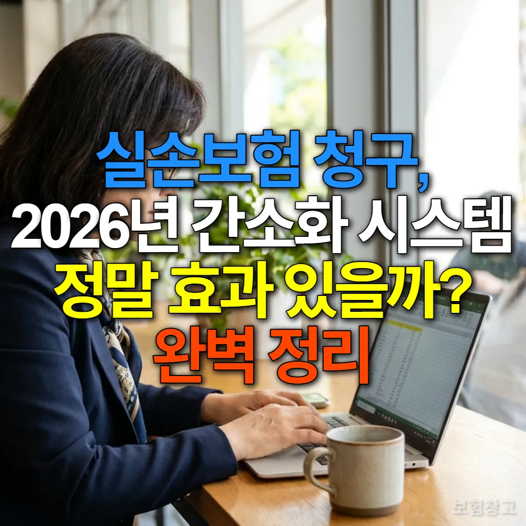 카페에서 노트북으로 실손보험 서류를 검토하는 한국인 여성