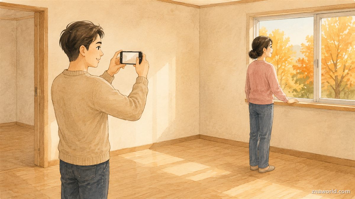 짐이 빠진 빈 집을 사진으로 남기는 부부