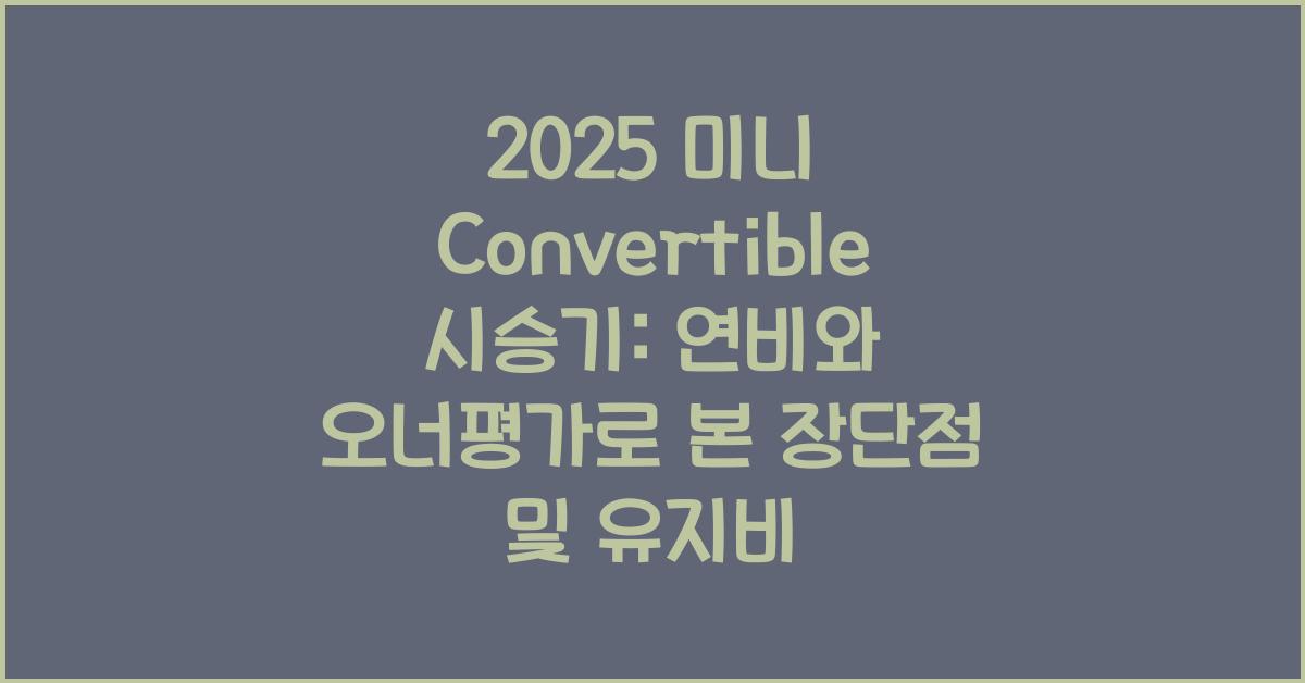 2025 미니 Convertible 시승기 제원 연비 장단점 유지비 오너평가