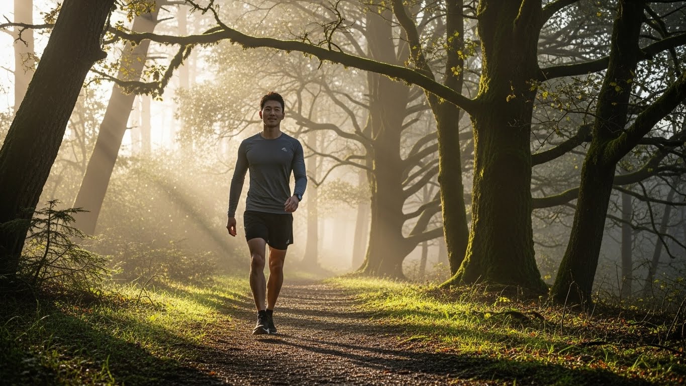 자연 속 산책을 통해 뇌의 창의적 에너지를 끌어내고 신체를 동기화하는 모습